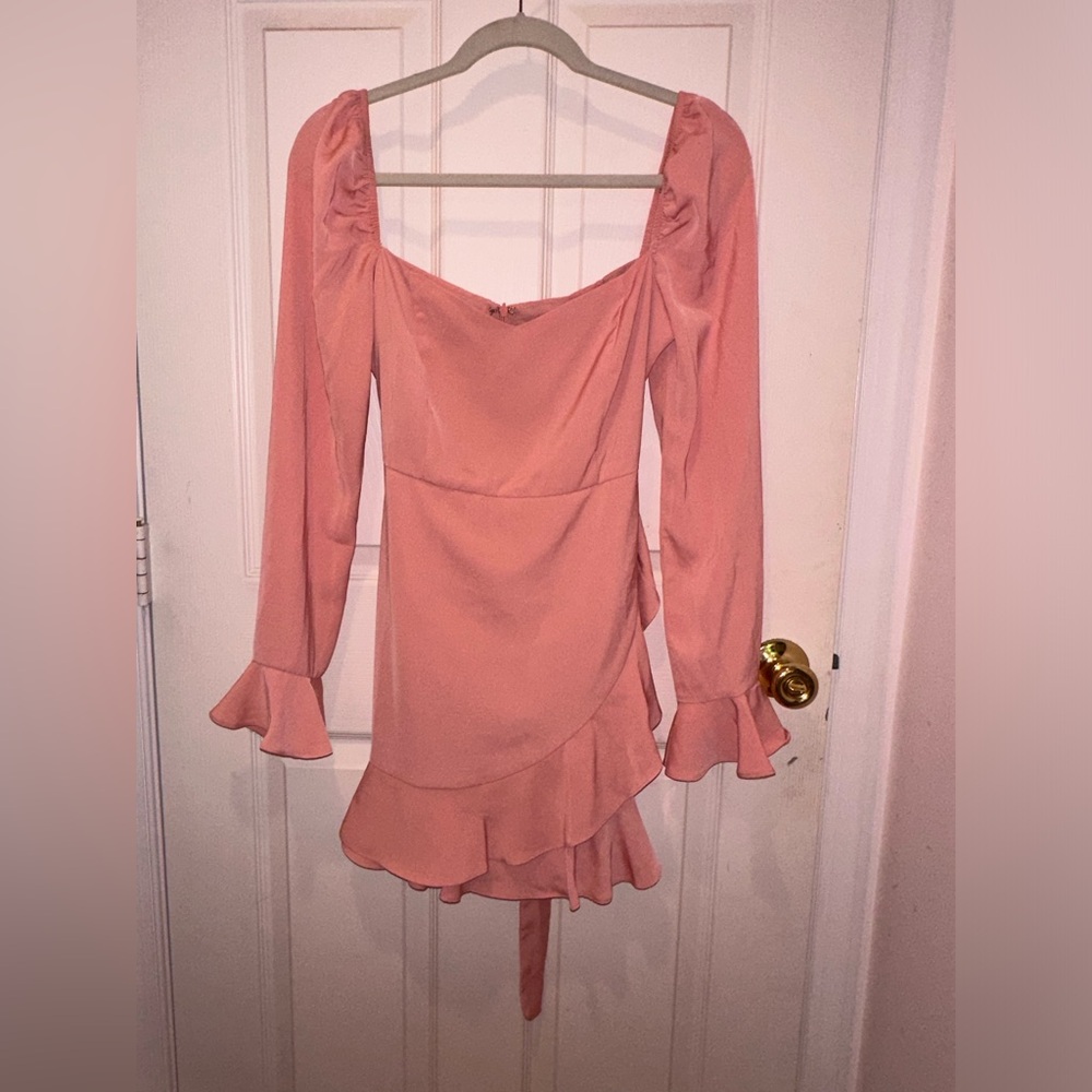 More To Come, long sleeve wrap dress, blush, medium